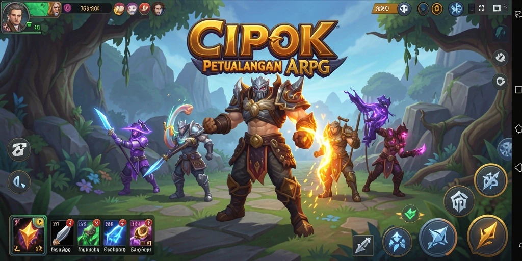 Screenshot gameplay menunjukkan pertempuran seru dan karakter yang epik.