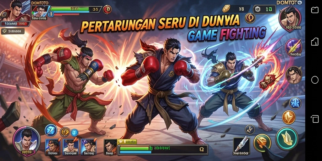 Screenshot utama DOMTOTO menampilkan aksi pertarungan yang mendebarkan.