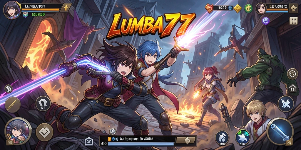 Tampilan layar permainan LUMBA77 dengan aksi karakter anime.