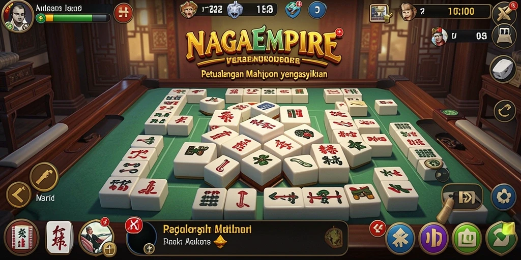Tampilan gameplay seru NAGAEMPIRE yang menampilkan aksi Mahjong.