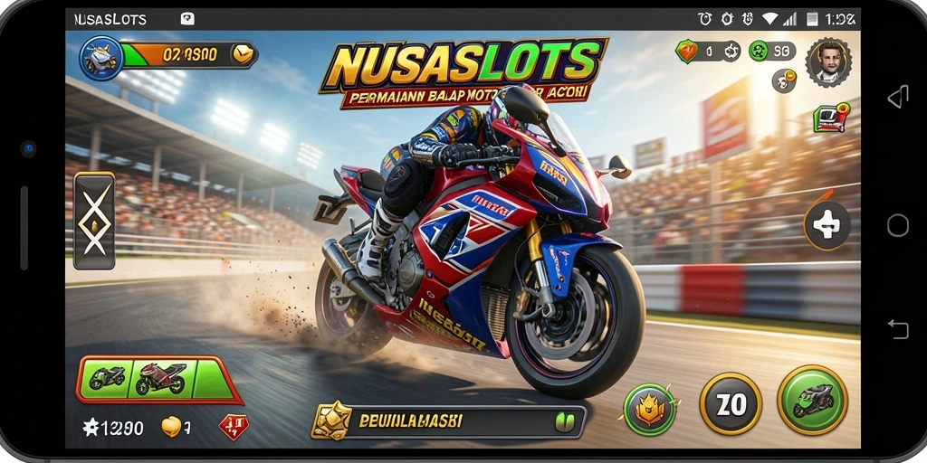 Gambaran mendebarkan dari gameplay balap motor NUSASLOTS.
