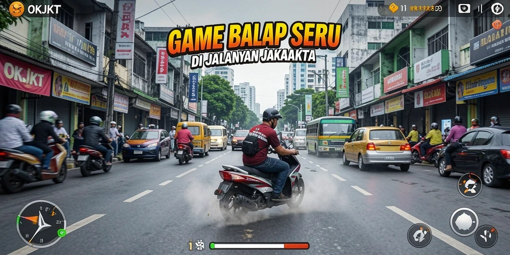 Tampilan visual yang memukau dari gameplay balap di OKJKT.
