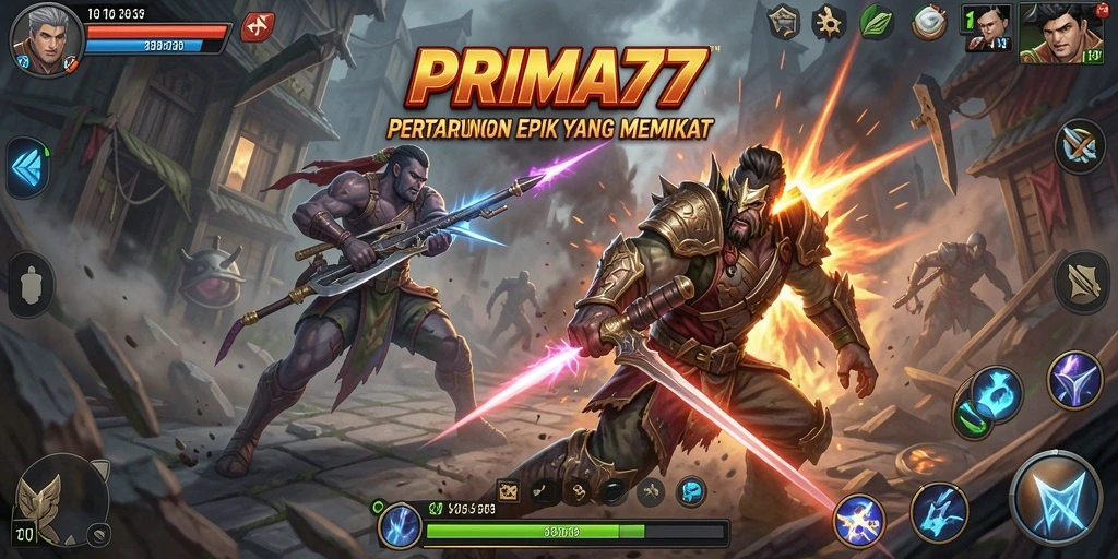 Tampilan menarik dari gameplay pertarungan di PRIMA77.