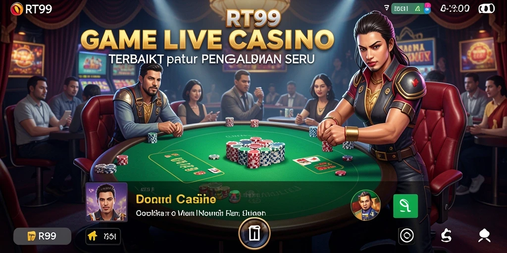 Screenshot gameplay RT99 menampilkan dealer langsung dan interaksi pemain.