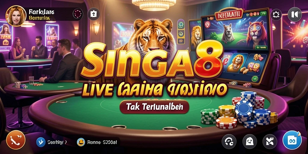 Tampilan gameplay Live Casino SINGA8 dengan dealer dan meja permainan.